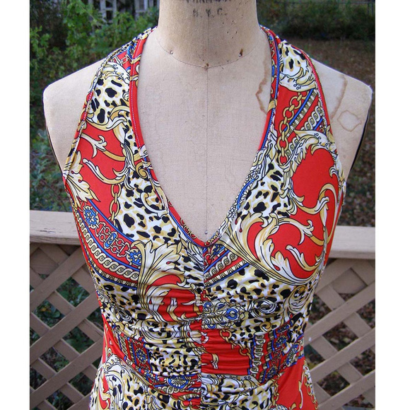 New Bold Print SEXY maxi dress by POINT sz M 6-8 - Picture 3 of 7